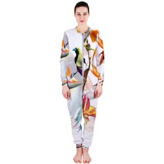 Exotic Birds Of Paradise And Flowers Watercolor Onepiece Jumpsuit (ladies) 