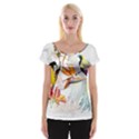 Exotic Birds of Paradise and Flowers Watercolor Cap Sleeve Tops View1