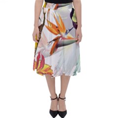 Exotic Birds Of Paradise And Flowers Watercolor Folding Skater Skirt