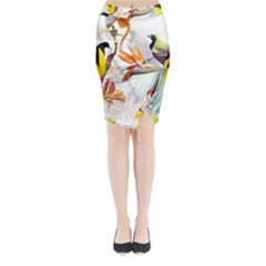 Exotic Birds Of Paradise And Flowers Watercolor Midi Wrap Pencil Skirt by TKKdesignsCo