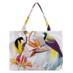 Exotic Birds Of Paradise And Flowers Watercolor Zipper Medium Tote Bag by TKKdesignsCo