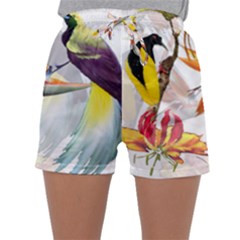 Exotic Birds Of Paradise And Flowers Watercolor Sleepwear Shorts by TKKdesignsCo