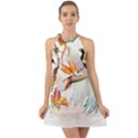 Exotic Birds of Paradise and Flowers Watercolor Halter Tie Back Chiffon Dress View1