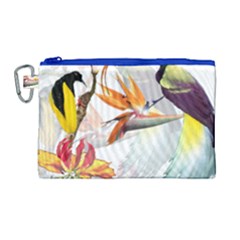 Exotic Birds Of Paradise And Flowers Watercolor Canvas Cosmetic Bag (large) by TKKdesignsCo