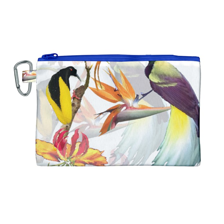 Exotic Birds of Paradise and Flowers Watercolor Canvas Cosmetic Bag (Large)