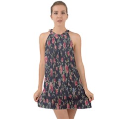 Pattern Flowers Pattern Flowers Halter Tie Back Chiffon Dress