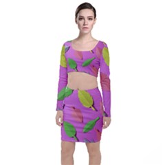 Leaves Autumn Nature Trees Long Sleeve Crop Top & Bodycon Skirt Set