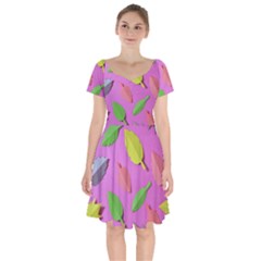 Leaves Autumn Nature Trees Short Sleeve Bardot Dress by Celenk