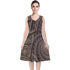 Abstract Pattern Graphics V-neck Midi Sleeveless Dress 