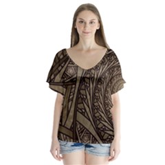 Abstract Pattern Graphics V-neck Flutter Sleeve Top by Celenk