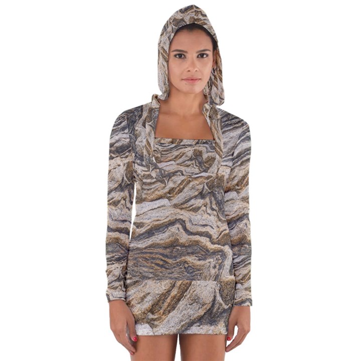 Texture Marble Abstract Pattern Long Sleeve Hooded T-shirt