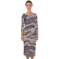 Texture Marble Abstract Pattern Quarter Sleeve Midi Bodycon Dress by Celenk