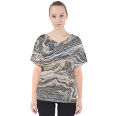 Texture Marble Abstract Pattern V-neck Dolman Drape Top