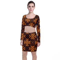 Background Texture Pattern Long Sleeve Crop Top & Bodycon Skirt Set