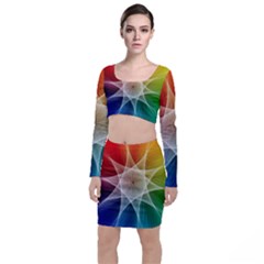 Abstract Star Pattern Structure Long Sleeve Crop Top & Bodycon Skirt Set