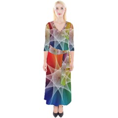 Abstract Star Pattern Structure Quarter Sleeve Wrap Maxi Dress