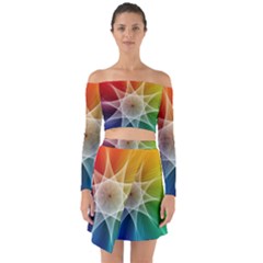 Abstract Star Pattern Structure Off Shoulder Top With Skirt Set