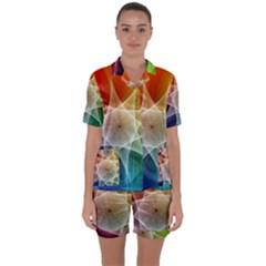 Abstract Star Pattern Structure Satin Short Sleeve Pyjamas Set