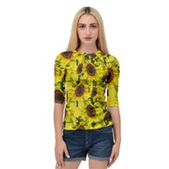 Sun Flower Pattern Background Quarter Sleeve Raglan Tee