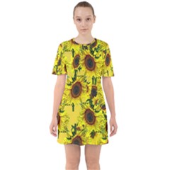 Sun Flower Pattern Background Sixties Short Sleeve Mini Dress by Celenk