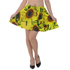 Sun Flower Pattern Background Velvet Skater Skirt