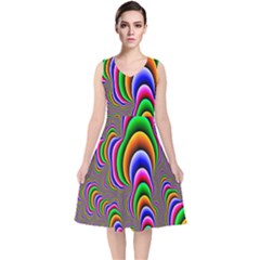 Fractal Background Pattern Color V-neck Midi Sleeveless Dress 