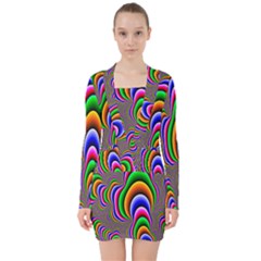 Fractal Background Pattern Color V-neck Bodycon Long Sleeve Dress