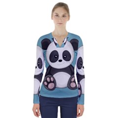 Cute Panda V-neck Long Sleeve Top