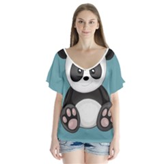 Cute Panda V-neck Flutter Sleeve Top by Valentinaart