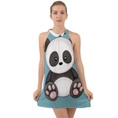 Cute Panda Halter Tie Back Chiffon Dress