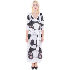 Cute Panda Quarter Sleeve Wrap Maxi Dress