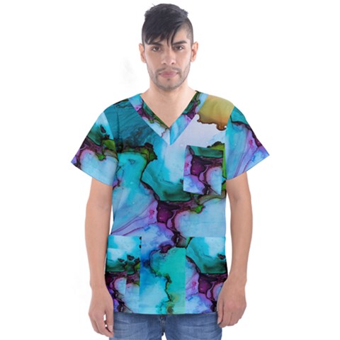 Abstract Painting Art Men s V-neck Scrub Top by Celenk