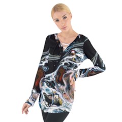 Abstract Flow River Black Tie Up Tee by Celenk