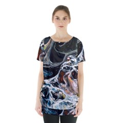 Abstract Flow River Black Skirt Hem Sports Top