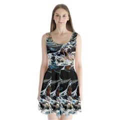 Abstract Flow River Black Split Back Mini Dress  by Celenk