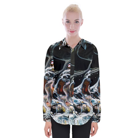 Abstract Flow River Black Womens Long Sleeve Shirt by Celenk