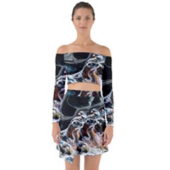 Abstract Flow River Black Off Shoulder Top With Skirt Set