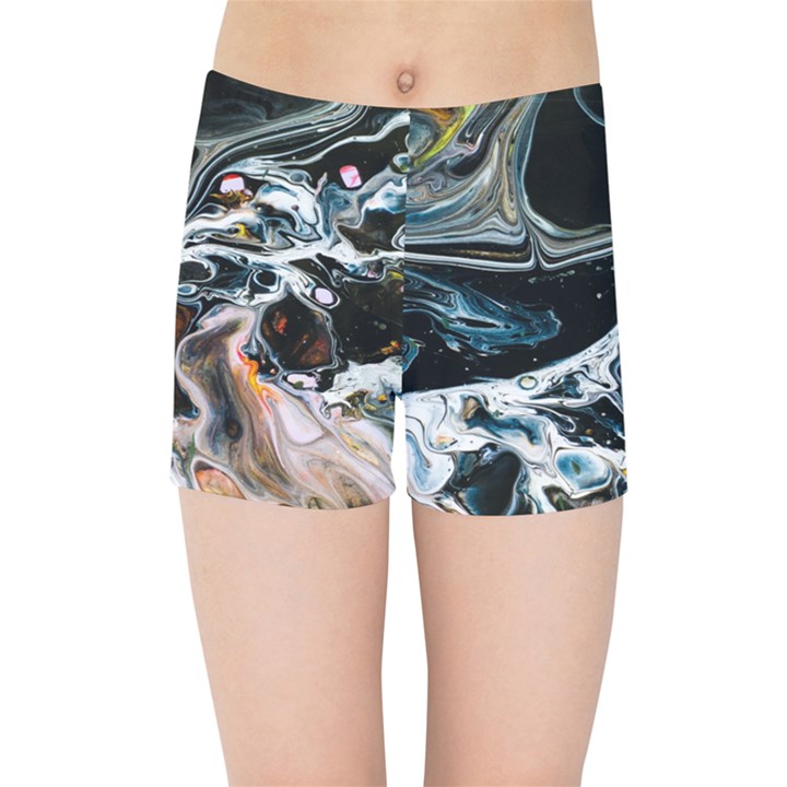 Abstract Flow River Black Kids Sports Shorts