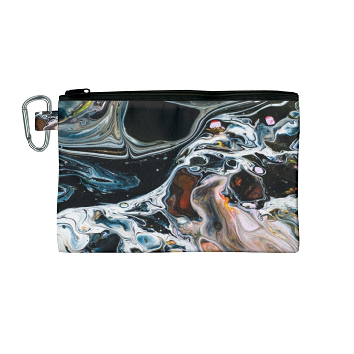 Abstract Flow River Black Canvas Cosmetic Bag (Medium)