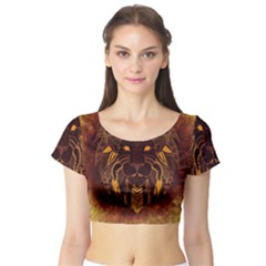 Lion Wild Animal Abstract Short Sleeve Crop Top by Celenk