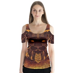 Lion Wild Animal Abstract Butterfly Sleeve Cutout Tee 