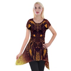 Lion Wild Animal Abstract Short Sleeve Side Drop Tunic by Celenk