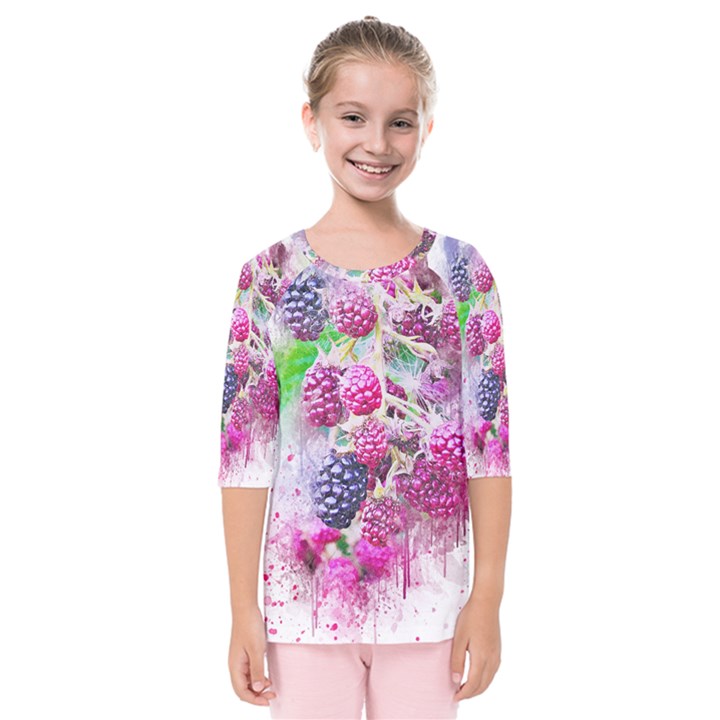 Blackberry Fruit Art Abstract Kids  Quarter Sleeve Raglan Tee