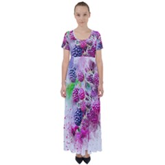 Blackberry Fruit Art Abstract High Waist Short Sleeve Maxi Dress