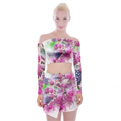 Blackberry Fruit Art Abstract Off Shoulder Top With Mini Skirt Set by Celenk