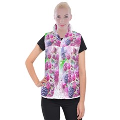 Blackberry Fruit Art Abstract Women s Button Up Puffer Vest by Celenk