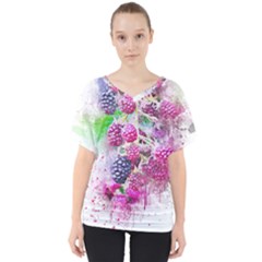 Blackberry Fruit Art Abstract V-neck Dolman Drape Top