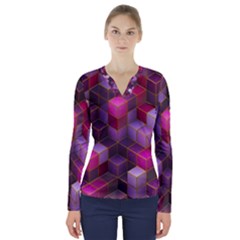 Cube Surface Texture Background V-neck Long Sleeve Top