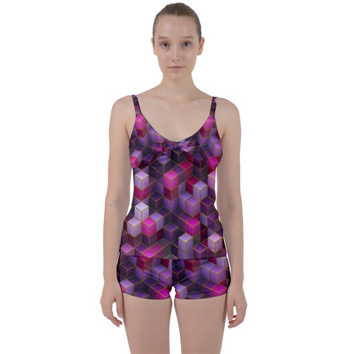 Cube Surface Texture Background Tie Front Two Piece Tankini