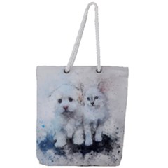 Cat Dog Cute Art Abstract Full Print Rope Handle Tote (large)